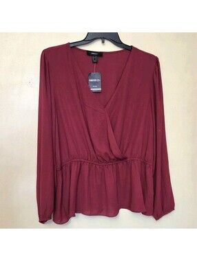 NEW Women's Forever 21 Burgundy 3X Pullover Tunic Blouse Work Office Date Night